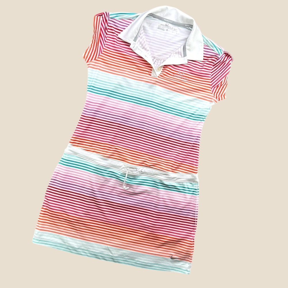 Nike Golf Dress Women L Tour Performance Dri Fit Striped Polo Skort 585738-100